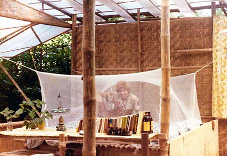 Nolan Haan in his bamboo bed